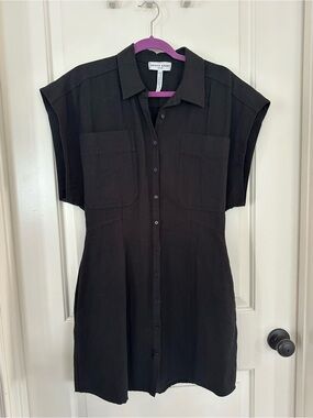 Apiece Apart Black Button-Front Mini Shirt Dress
